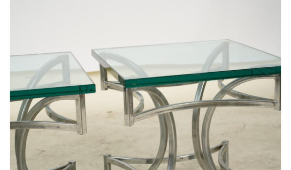 Pair Of Modernist Chromed Metal And Glass Side Tables - Image 5