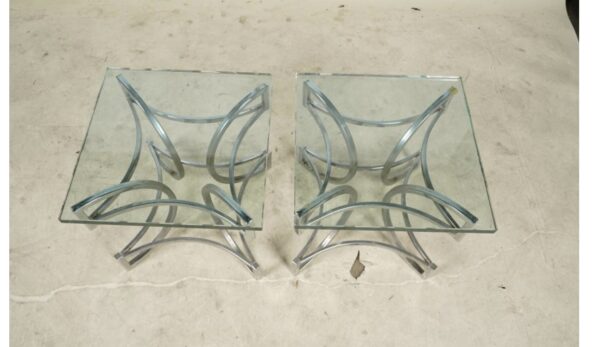 Pair Of Modernist Chromed Metal And Glass Side Tables - Image 2