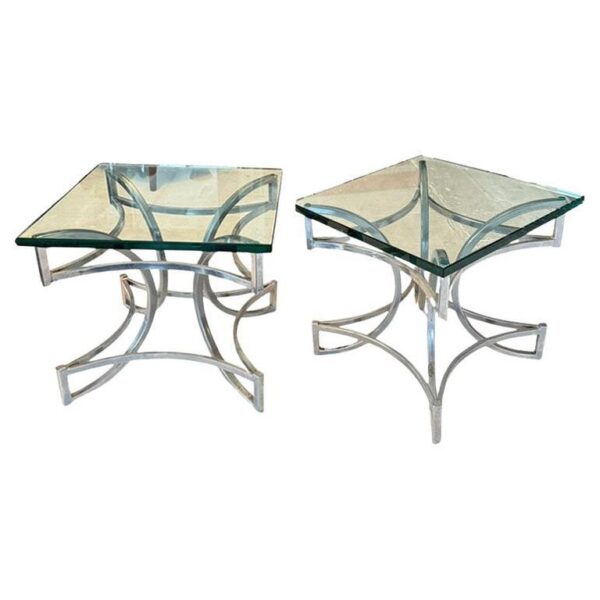 Pair Of Modernist Chromed Metal And Glass Side Tables