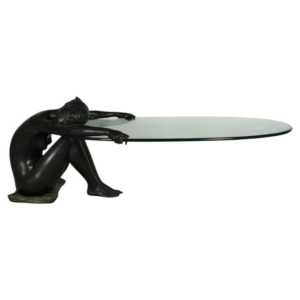 Valenti b.1943 Figural Nude Bronze Glass Top Coffee Table